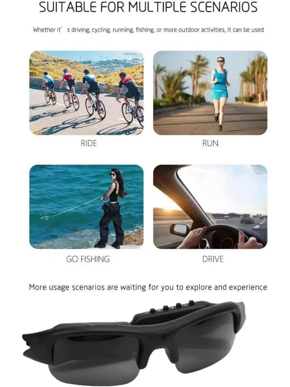 Smart Glasses with Camera, 1080P HD Video Recording, Bluetooth Audio, Polarized